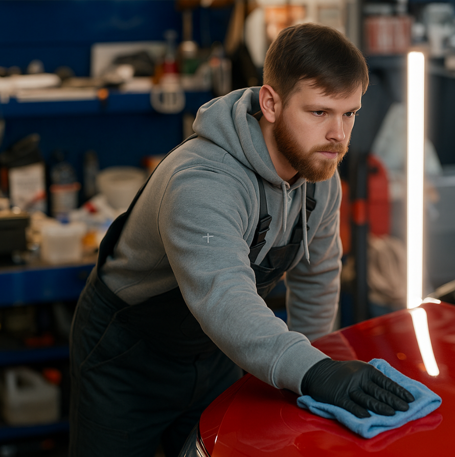 Man Wiping hood of car